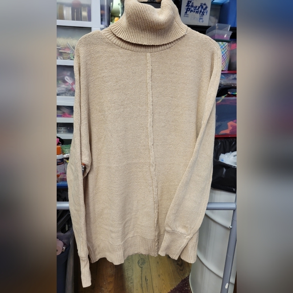 Sand Beige Turtleneck Batwing Long Sleeve Sweater